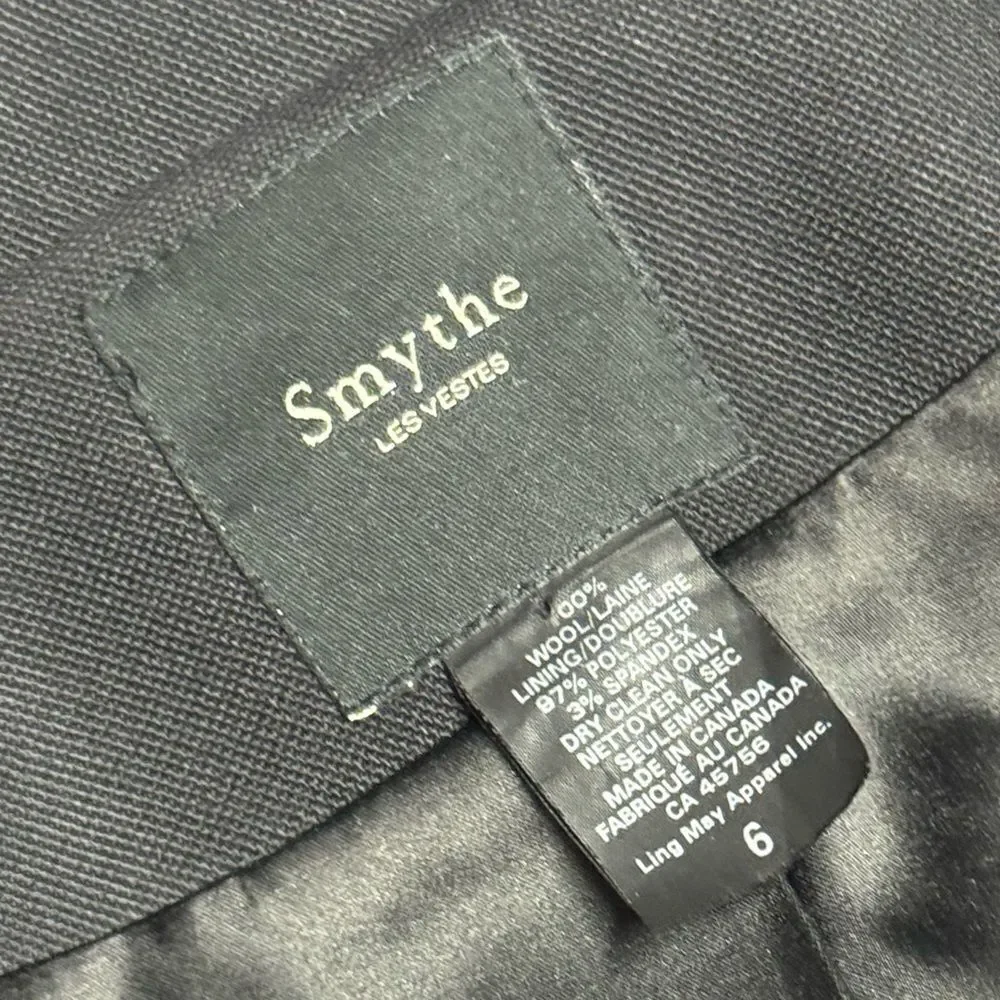 🔥 SMYTHE women’s luxury black & white stitched wool pointed collar pea coat sz 6